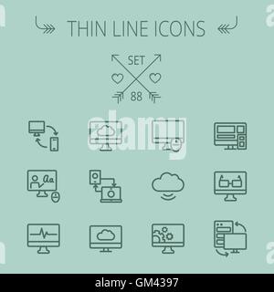 Technologie-dünne Linie-Icon-set Stock Vektor