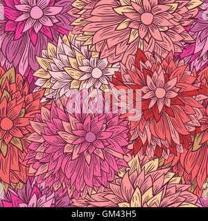 Vintage Blumenmuster in rosa Farben. Hand gezeichnet Chrysanthemen Blumen Stock Vektor