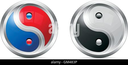 Metallische Yin Yang Symbol Design mit Farbe Alternative als 3d geformte Stock Vektor