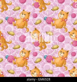 Nahtlose, Katze mit einem Knäuel Wolle Stock Vektor