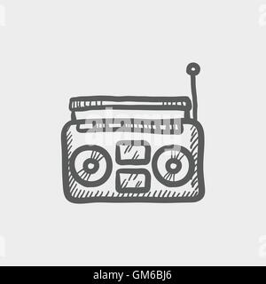 Radio-Kassettenrecorder-Skizze-Symbol Stock Vektor