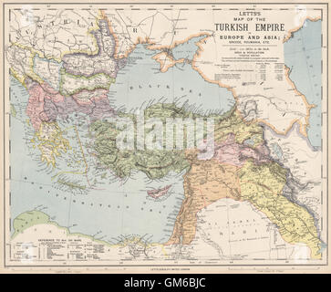 Osmanischen Reichs in Europa und Asien. Griechenland-Balkan-Türkei-Levant. LETTS, 1889-Karte Stockfoto