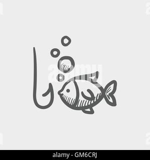 Fisch mit Haken skizzieren Symbol Stock Vektor