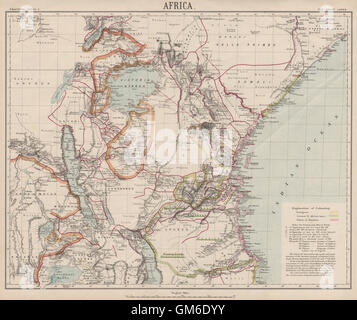 OSTAFRIKANISCHEN GROßEN SEEN. Deutsch/Portugiesisch Tansania Sansibar. LETTS, 1889-Karte Stockfoto