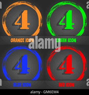 Nummer vier Symbol Zeichen. Moderne stilvolle. In orange, grün, blau, rot-Design. Vektor Stock Vektor