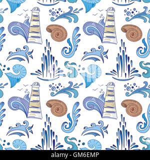 Meer Skizze Vektormuster Stock Vektor