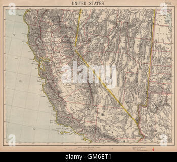KALIFORNIEN & NEVADA. Los Angeles-San Francisco. Leuchttürme. LETTS, 1889-Karte Stockfoto