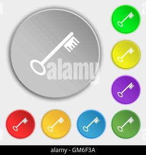 Schlüssel-Symbol Zeichen. Symbole auf acht flachen Tasten. Vektor Stock Vektor