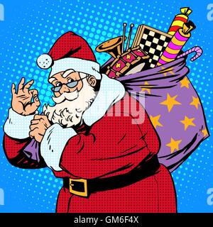 Weihnachtsmann mit Geschenk Tasche Ordnung Geste Stock Vektor