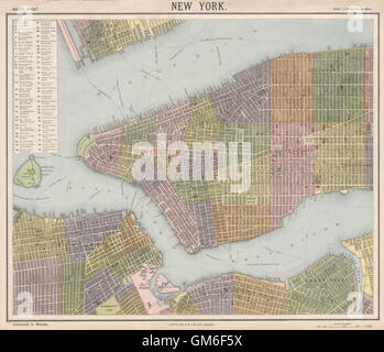 Karte Stadtplan NEW YORK CITY. Niedriger/Midtown Manhattan Brooklyn. LETTS, 1889 Stockfoto