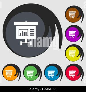Graph Symbol Zeichen. Symbole auf acht farbigen Tasten. Vektor Stock Vektor