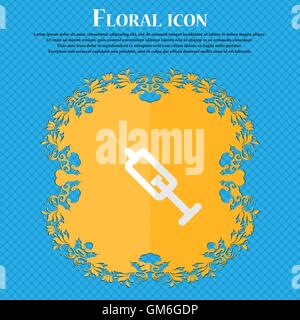 Spritze. Flache Blütenmuster auf blauem abstrakten Hintergrund mit Platz für Ihren Text. Vektor Stock Vektor