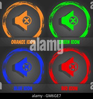 Stumme Zeichen Lautsprechersymbol. Sound-Symbol. Moderne stilvolle. In orange, grün, blau, rot-Design. Vektor Stock Vektor