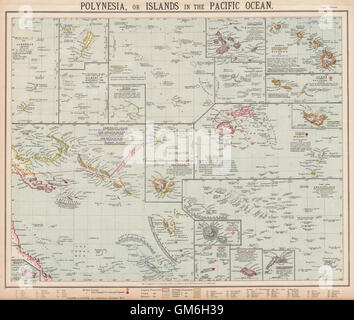 Pazifik-Inseln Polynesien Hawaii-Samoa Fiji Tahiti Galapagos. LETTS, 1889-Karte Stockfoto