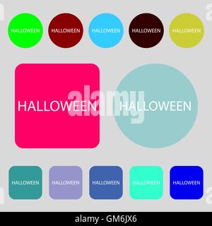 Halloween Schild-Symbol. Halloweenparty Symbol. 12 farbige Tasten. Flaches Design. Vektor Stock Vektor