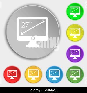 Diagonale des Zeichens Symbol 27 Zoll Monitor. Symbole auf acht flachen Tasten. Vektor Stock Vektor