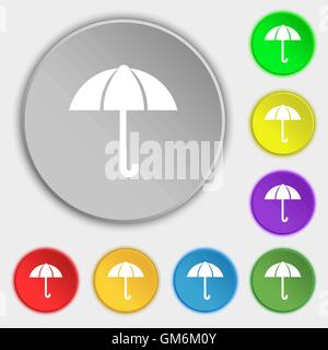 Schirmsymbol Zeichen. Regen-Schutz-Symbol. Symbole auf acht flachen Tasten. Vektor Stock Vektor