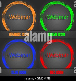 Webinar-Web-Kamera-Schild-Symbol. Online-Web-Studie-Symbol. Moderne stilvolle. In orange, grün, blau, rot-Design. Vektor Stock Vektor