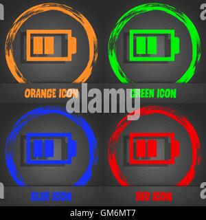 Eine halbe Ebene Zeichen Akkusymbol. Strom-Symbol. Moderne stilvolle. In orange, grün, blau, rot-Design. Vektor Stock Vektor