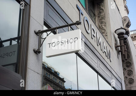 Topshop und Topman unterzeichnen auf der Oxford Street, London, UK Stockfoto