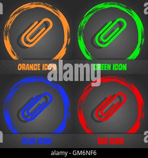 Büroklammer-Schild-Symbol. Movieclip-Symbol. Moderne stilvolle. In orange, grün, blau, rot-Design. Vektor Stock Vektor