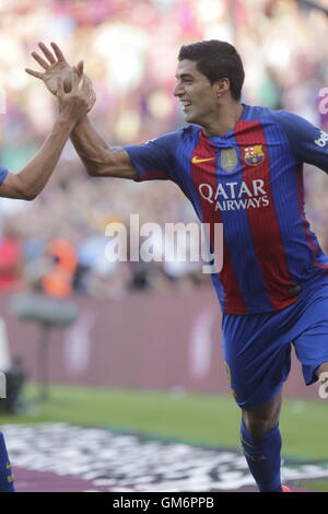 20.08.2016. Camp Nou, Barcelona, Spanien. Luis Suarez Ziel beim spanischen Liga Spiel FC Barcelona - Betis Sevilla Stockfoto