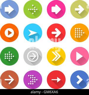 16 Pfeil-Icon set 01 weißes Schild auf Farbe. Web-Taste auf weißem Hintergrund. Einfache minimalistischen mono flach lange Schatten-Stil. VECT Stock Vektor