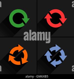 4 Farbe Pfeil Schleife, refresh, reload, Drehsymbol. Volume 03. Flache Symbol mit schwarzen langen Schatten auf grauem Hintergrund. Stock Vektor