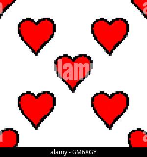 Nahtlose Muster mit roten Herzschild mit schwarzen Linie Kontur isoliert auf weißem Hintergrund. Hand-gezeichnete Grafik-Design-element Stock Vektor