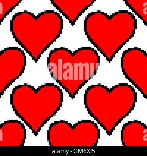 Nahtlose Muster mit roten Herzschild mit schwarzen Linie Kontur isoliert auf weißem Hintergrund. Hand-gezeichnete Grafik-Design-element Stock Vektor