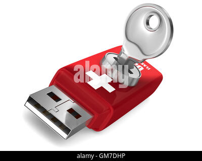 USB-Flash-Laufwerk auf weißem Hintergrund zu retten. Isolierte 3D-Bild Stockfoto