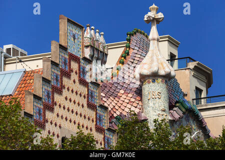 Spitze der Casa Amatller und Casa Batllo in Barcelona, Spanien. Stockfoto