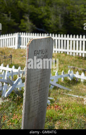 Friedhof von der Fitzroy Menschen auf der Insel Navarino in Tierra Del Fuego, Südchile. Stockfoto