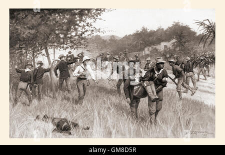 Die Hotchkiss-Batterie in Aktion bei der Schlacht von Las Guasimas, 24. Juni 1898 in den Spanisch-Amerikanischen Krieg. Stockfoto