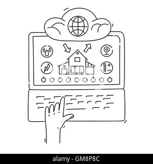Linie Stil-Design-Konzept des intelligenten Haus, Netzwerkinfrastruktur, alles. Stock Vektor