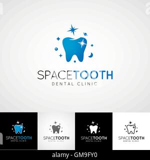 Dental-Logo-Vorlage. Teethcare-Icon-Set. Zahnarzt Klinik Abzeichen, Kieferorthopäde Illustration, Zähne-Vektor-Design, mündliche Hygieniker Konzept für stationäre, Zahn branding T-shirts Bild, Visitenkarte Grafik Stock Vektor