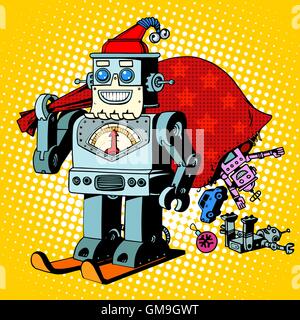 Roboter Weihnachtsmann Weihnachtsgeschenke humor Charakter Robosanta Stock Vektor