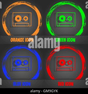 Kassette-Schild-Symbol. Audiokassette Symbol. Moderne stilvolle. In orange, grün, blau, rot-Design. Vektor Stock Vektor