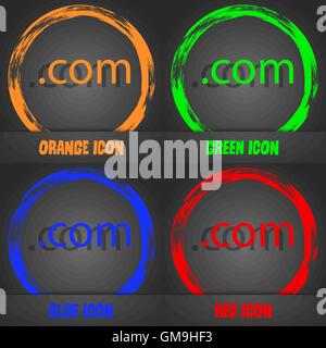 Die Domain COM-Schild-Symbol. Top-Level-Internet-Domain-Symbol. Moderne stilvolle. In orange, grün, blau, rot-Design. Vektor Stock Vektor