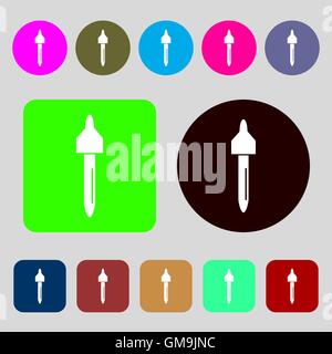 Pipette Zeichen Symbol. Pipette Symbol. 12 farbige Tasten. Flaches Design. Vektor Stock Vektor