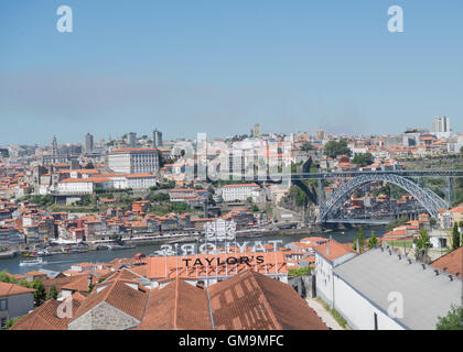 Blick auf die Ribeira-Region von der Stadt Porto, wie über den Fluss Douro von Vila Nova De Gaia, Portugal Stockfoto