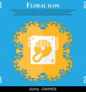 Festplatte und Datenbank. Flache Blütenmuster auf blauem abstrakten Hintergrund mit Platz für Ihren Text. Vektor Stock Vektor