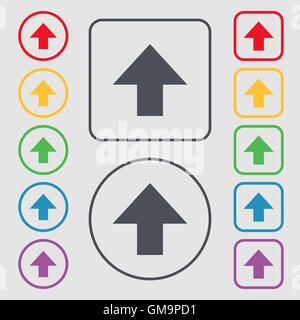Diese Seite nach oben Zeichen Symbol. Fragile Paket Symbol. Symbole auf der Runde und Platz-Tasten mit Rahmen. Vektor Stock Vektor