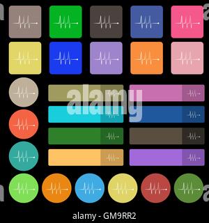 EKG-Überwachung Zeichen Symbol. Herz-Symbol. Eingestellt von siebenundzwanzig mehrfarbige flache Schaltflächen. Vektor Stock Vektor