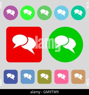 Speech Bubble Symbole. Denken Sie Cloud-Symbole. 12 farbige Tasten. Flaches Design. Vektor Stock Vektor