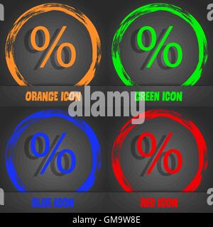 Rabatt Prozentzeichen Symbol. Modernes Interface-Webseite-Taste. Moderne stilvolle. In orange, grün, blau, rot-Design. V Stock Vektor