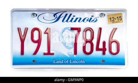 Nummernschild Illinois; Kfz-Kennzeichen. IL Illinois "Land of Lincoln" Nummernschild. Stockfoto