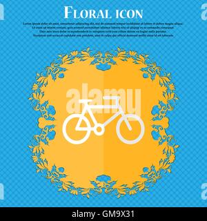 Fahrrad. Flache Blütenmuster auf blauem abstrakten Hintergrund mit Platz für Ihren Text. Vektor Stock Vektor