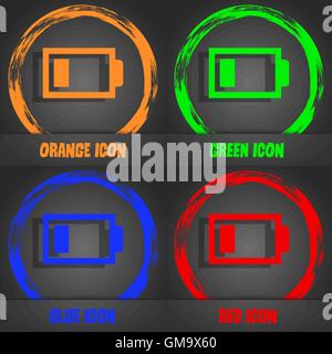 Niedrigen Niveau Zeichen Akkusymbol. Strom-Symbol. Moderne stilvolle. In orange, grün, blau, rot-Design. Vektor Stock Vektor