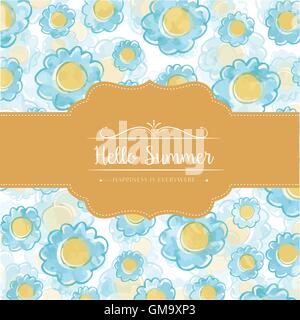 Aquarell Blumen Karte mit Nachricht Hallo Sommer Stock Vektor